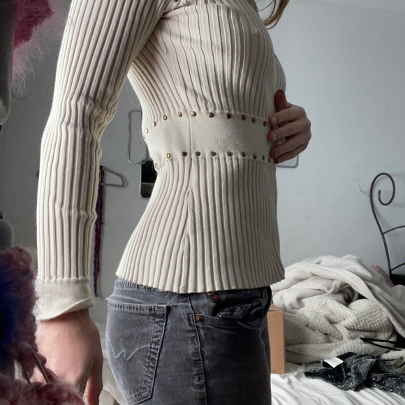 White ribbed zip up jacket with studs - Picture 2 of 5